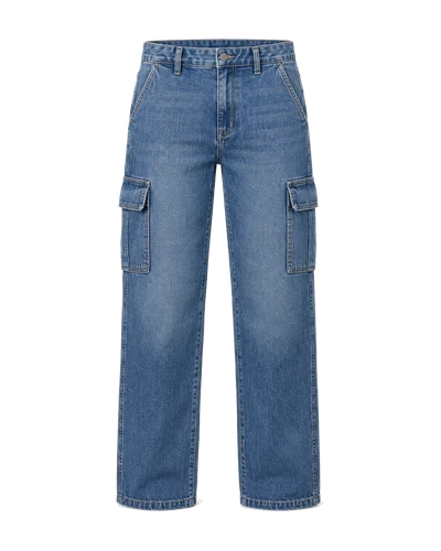 Cargo Denim Trousers, Mid Blue, front view