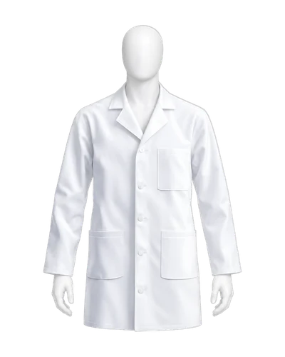 Long Lab Coat with Chest Pocket, White, front view