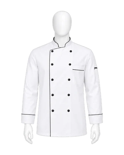 Double-Breasted Chef Jacket, White & Black, front view