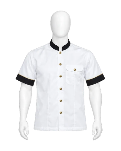 Short-Sleeve Kitchen Shirt, White & Black, front view