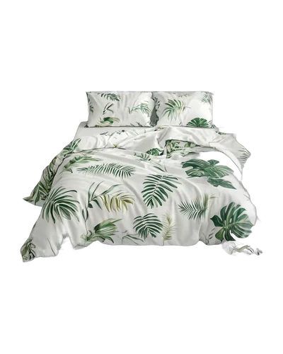 Palm Print Duvet Set, Green, front view