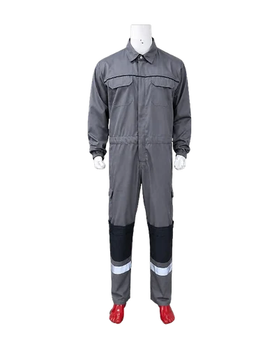 Reflective Knee-Panel Coverall, Grey & Black, front view