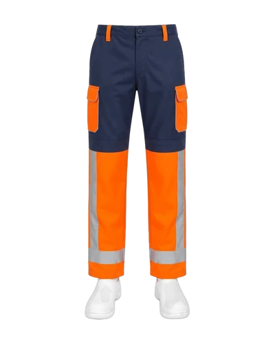 Hi-Vis Cargo Trousers, Navy & Orange, front view