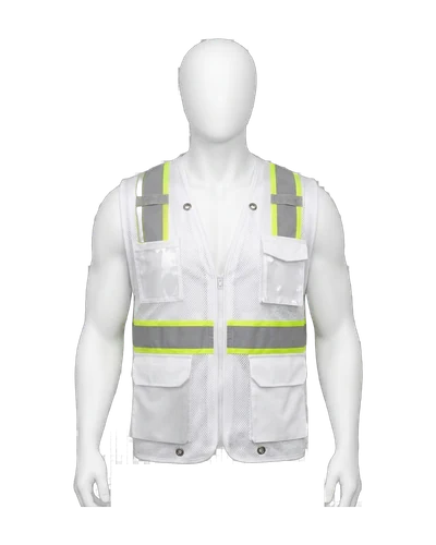 Reflective Mesh Vest, White & Lime, front view