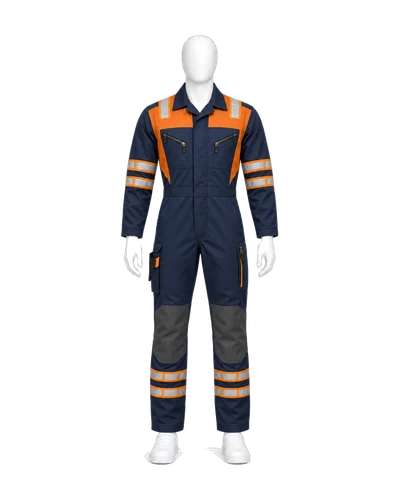 Contrast Panel Coverall, Navy & Orange, front view
