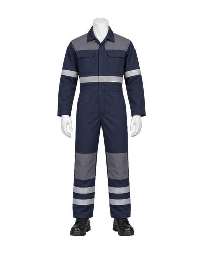Reflective Coverall, Navy & Grey, front view