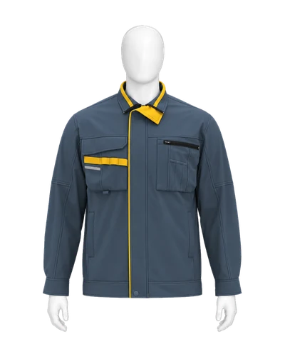 Zip Work Jacket, Slate & Yellow, front view