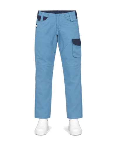 Contrast Work Trousers, Sky Blue & Navy, front view
