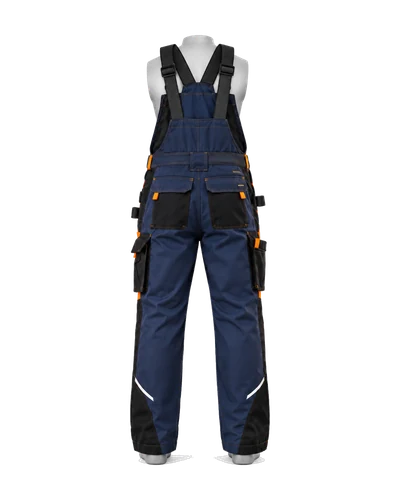 Stretch Cargo Bib & Brace, Navy & Orange, back view