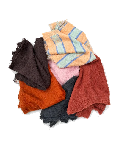 Coloured Towel Cut Rags, front view